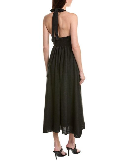 WeWoreWhat Black Button Front Linen-blend Maxi Dress
