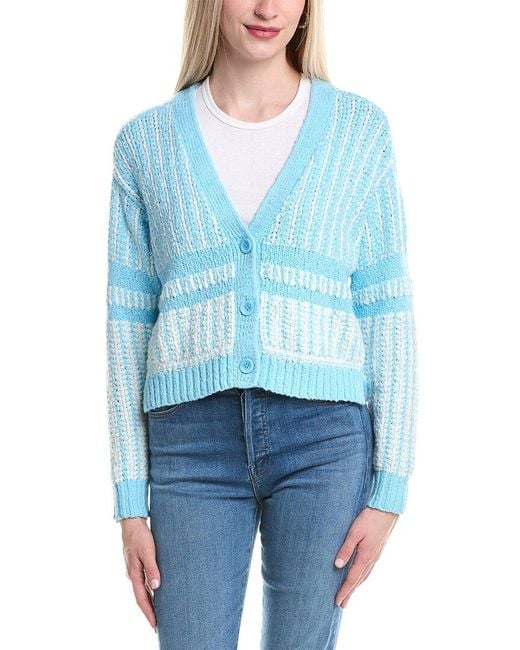 Autumn Cashmere Blue Cotton By 2-Tone Jacquard Cropped V-Neck Cardigan
