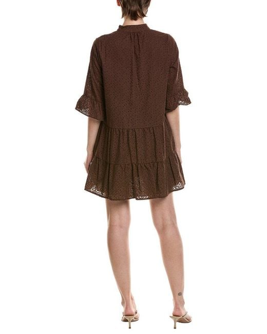 Anne Klein Brown Petite Stand Collar Tiered Shirtdress