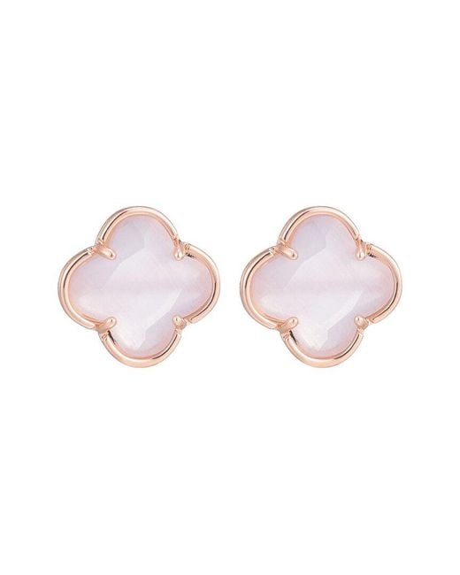 Adornia Pink 14K Rose Plated Cat Eye Stone Clover Stone Stud Earrings