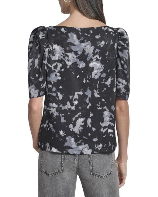 DKNY Black Asymmetrical Short Sleeve Top