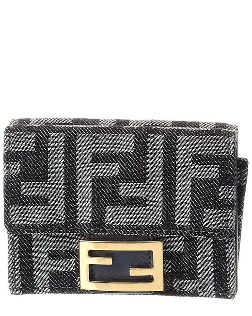 Fendi Gray Baguette Micro Leather Card Case