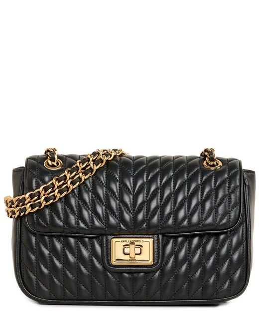 Karl Lagerfeld Black Agyness Medium Leather Shoulder Bag