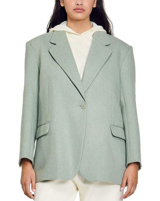 Maje Green Sandro Meg Wool-Blen Suit Blazer