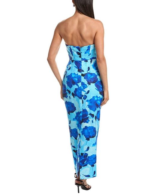 MILLY Blue Orion Blurred Blossom Jacquard Midi Dress