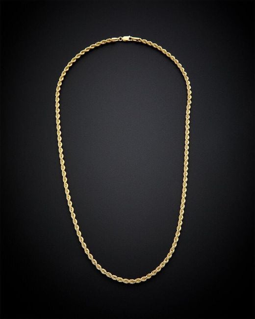Italian Gold Black 14k Hollow Rope Chain Necklace for men