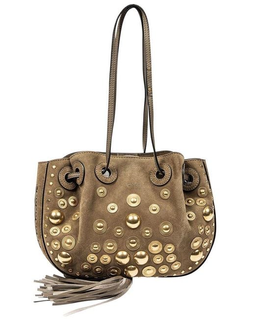 Chloé Metallic Light Suede Leather Small Studded Bucket Shoulder Bag (Authentic Pre-Owned)