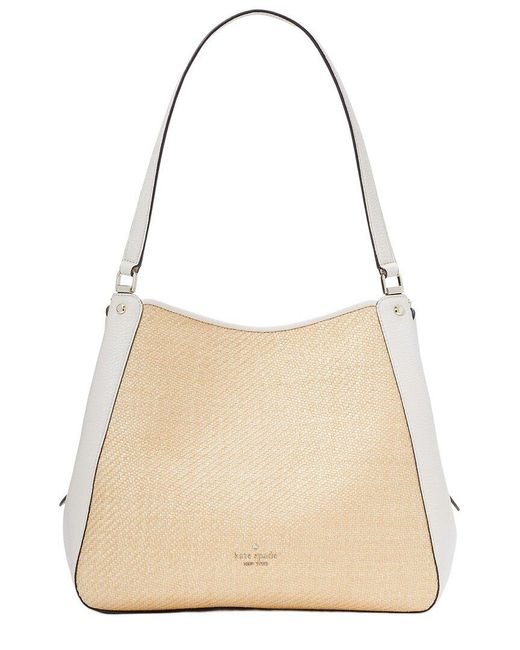 Kate Spade Natural Leila Straw Medium Triple Compartment Raffia Shoulder Bag