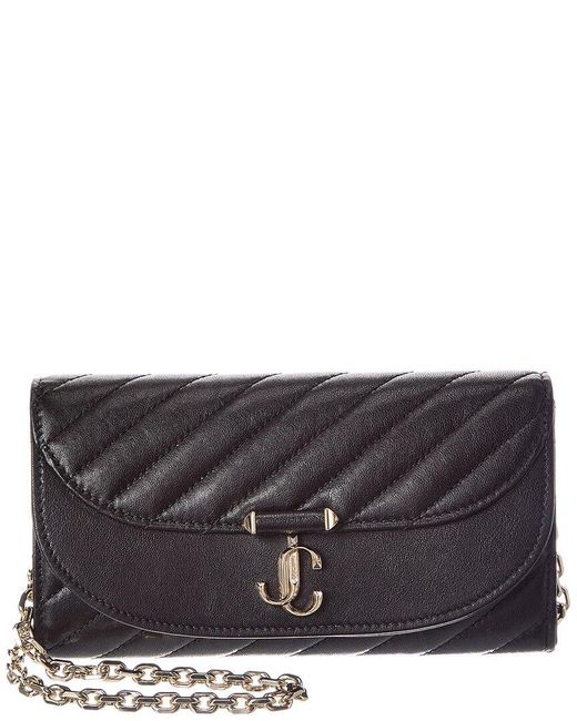 Jimmy Choo Black Avn Curve Leather Wallet On Chain