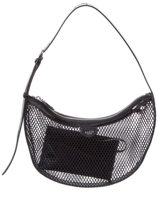 Alaïa Gray Demi-Lune Patent-Trim Hobo Bag