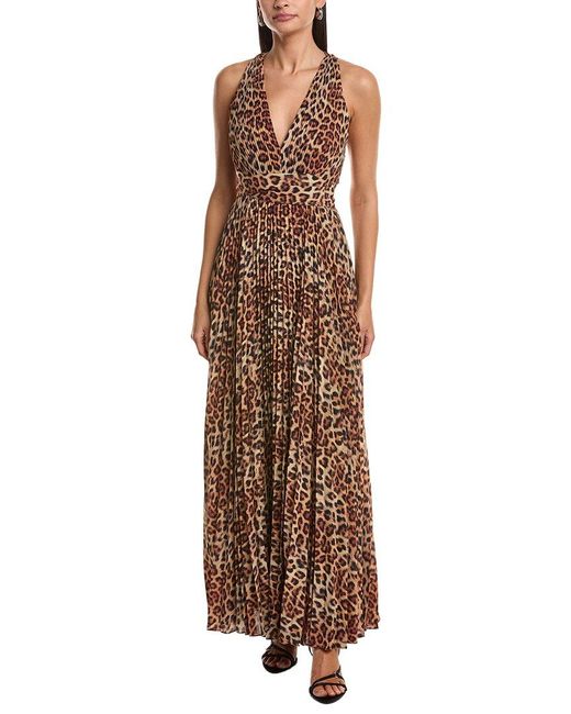 MILLY Brown Oria Printed Leopard Pleated Dress