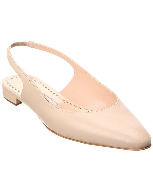 Manolo Blahnik Natural Sawra Leather Slingback Flat