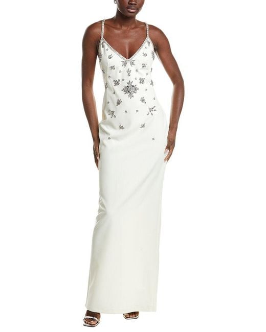 Marchesa White Embellished Column Gown