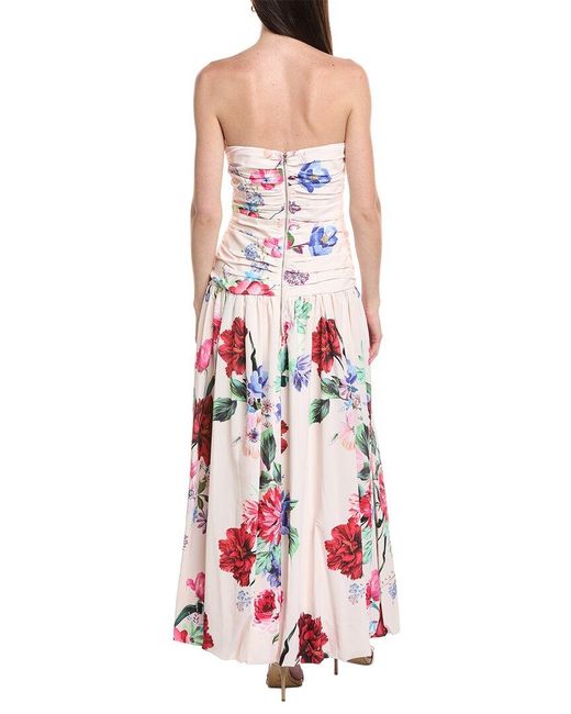 Maison Tara White Printed Draped Midi Dress