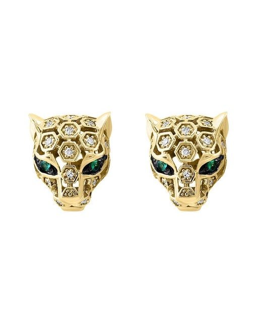 Effy Fine Jewelry Metallic 14K 0.18 Ct. Tw. Diamond & Emerald Earrings