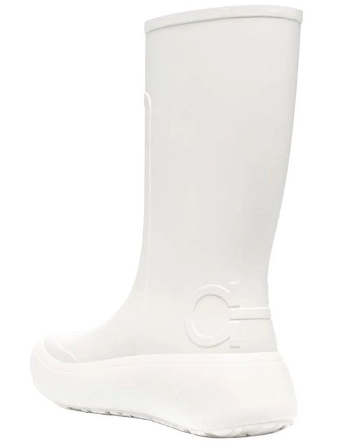 Ferragamo White Logo Rubber Boot
