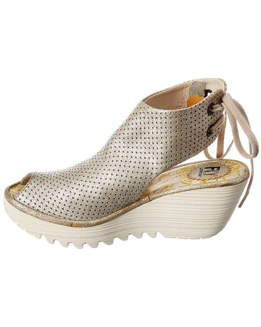 Fly London Ypul 799 Leather Wedge Sandal in Metallic | Lyst