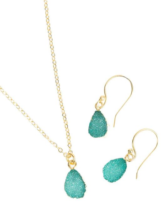 Saachi Blue 18k Plated Druzy Necklace & Earrings Set