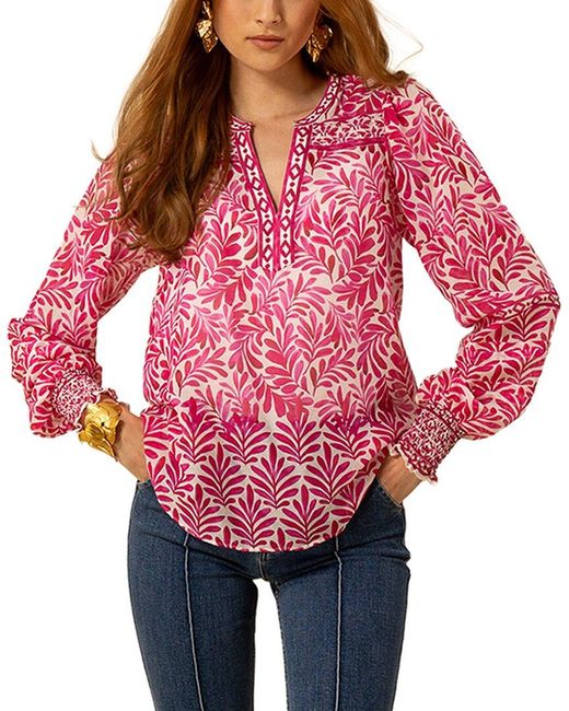 Hale Bob Red Silk-Blend Cheyenne Blouse