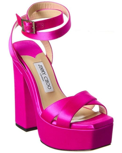 Jimmy Choo Pink Gaia 140 Satin Platform Sandal