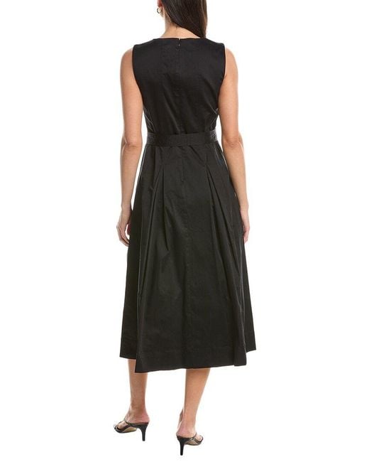 Anne Klein Black Paneled Bodice Jewel Neck Midi Dress