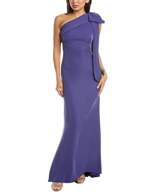 Tadashi Shoji Purple Cassia Bow Shoulder Crepe Gown