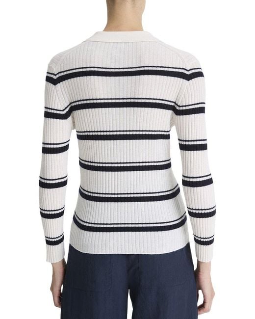 Vince Blue Cashmere & Mulberry Silk-Blend Stripe Polo