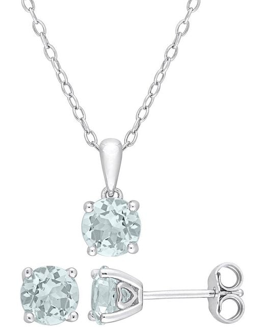 Rina Limor White Silver 2.20 Ct. Tw. Aquamarine 2pc Jewelry Set