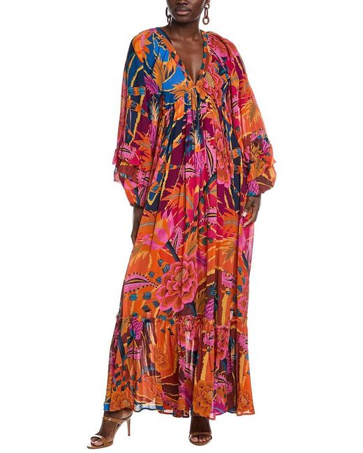 Farm Rio Red Long Sleeve Maxi Dress