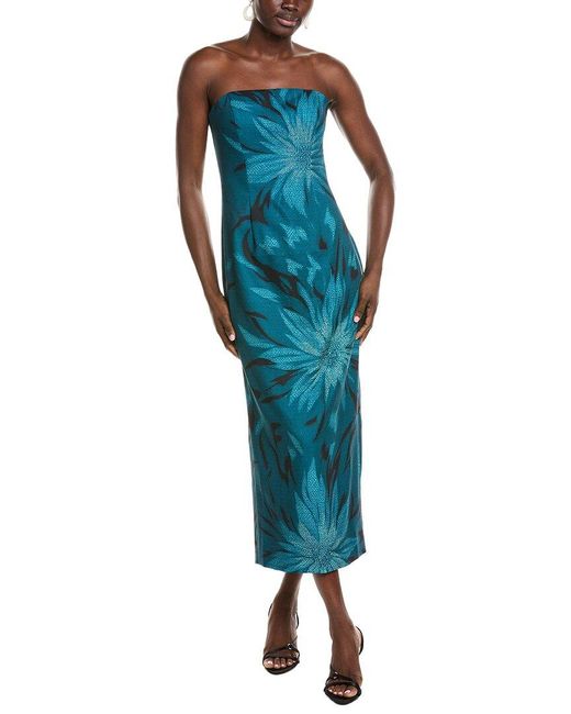 Rene Ruiz Blue Strapless Straight Across Midi Dress