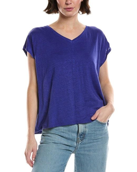 Eileen Fisher Blue V-Neck Square Linen T-Shirt