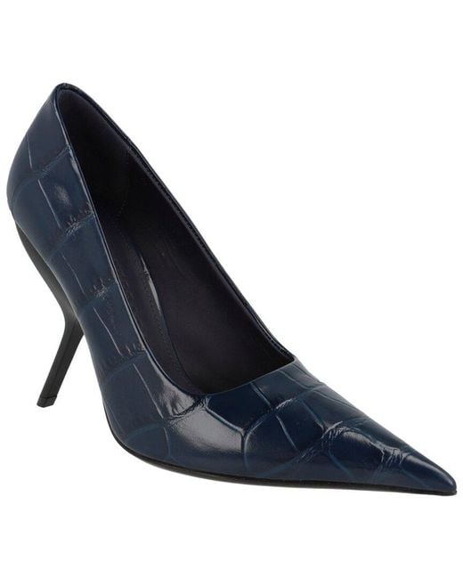 Ferragamo Blue Eva X5 Croc Embossed Leather Pump