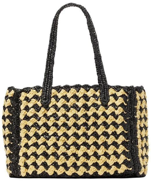 Kate Spade Black High Tide Striped Crochet Raffia Medium Tote