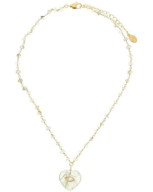 Rachel Reinhardt Jewelry Metallic Vermeil Prehnite & Clear Quartz Pendant Necklace