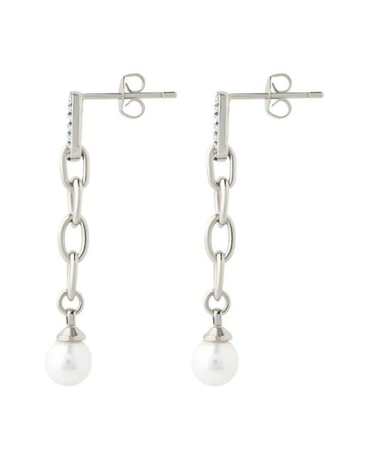 Sterling Forever White Cz Daphne Chain Drop Stud Earrings