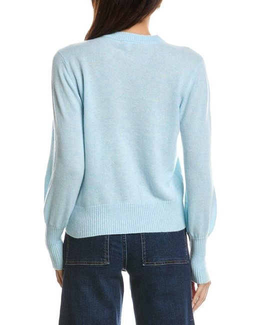 Forte Blue Gathered Shoulder Crewneck Cashmere Sweater