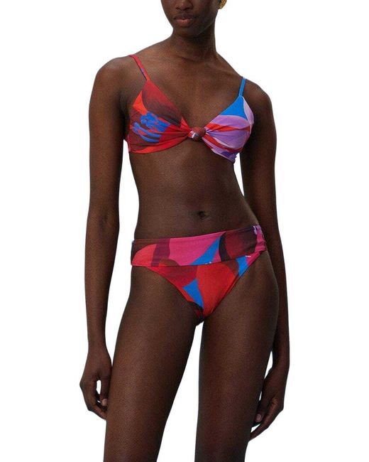 Farm Rio Red Watercolor Floral Bikini Top