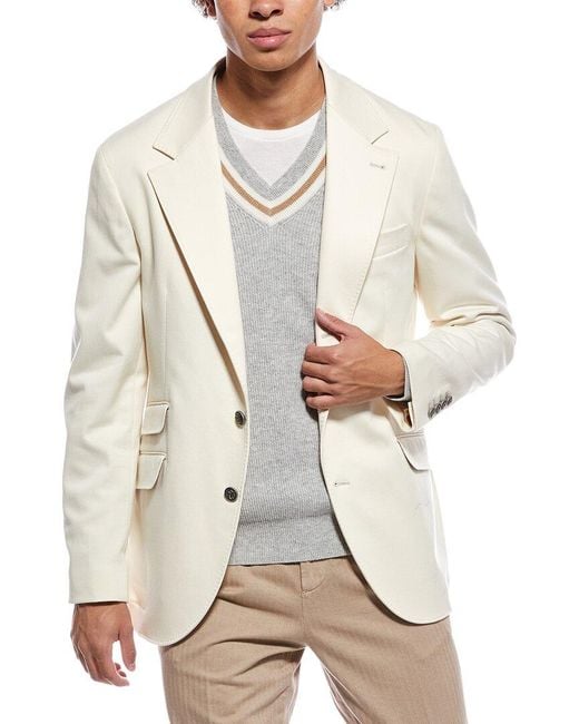 Brunello Cucinelli White Cashmere-Blend Twill Blazer for men