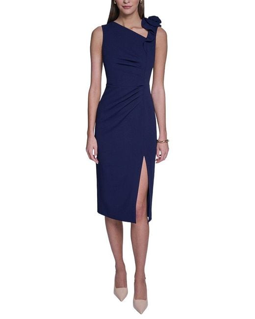 Halston Heritage Blue Rose Detail Bodycon Midi Dress