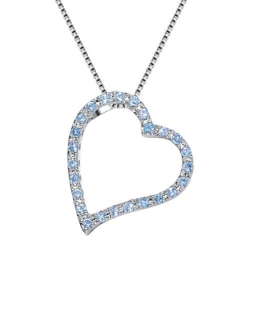 Genevive Jewelry Blue Silver Cz Heart Pendant