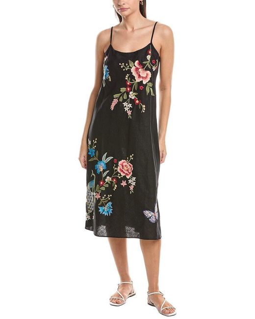 Johnny Was Black Nicolette Linen Modern Slip Dress