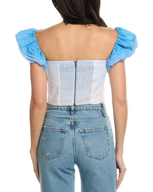 Allison Blue Clemence Linen-Blend Top