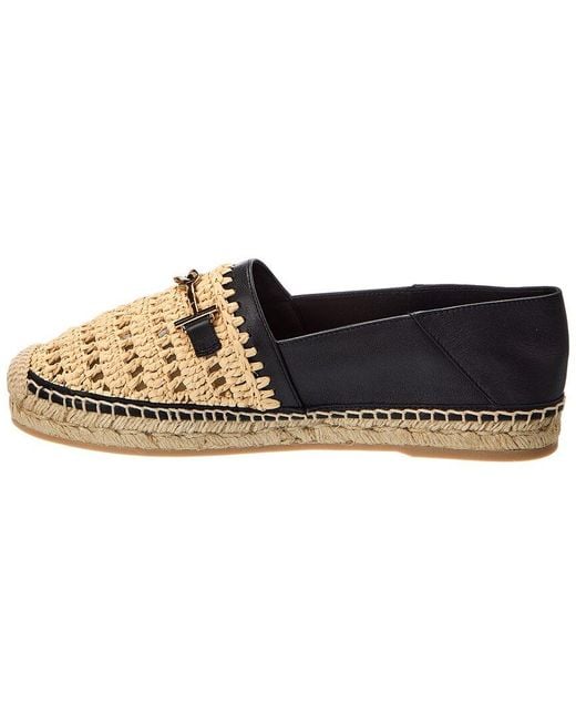 Tod's Black Leather & Raffia Espadrille