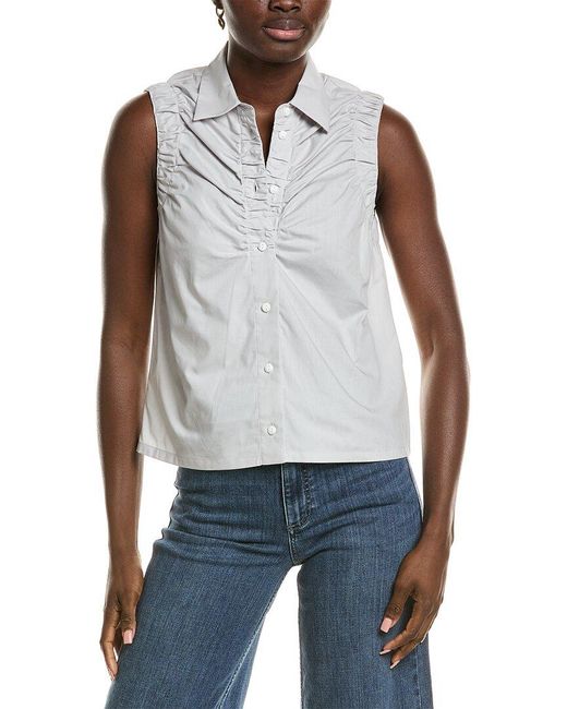 Rag & Bone White Georgina Ruched Shirt