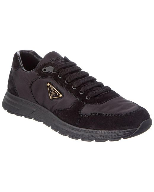 Prada Black Prax 2.0 Nylon & Suede Sneaker for men