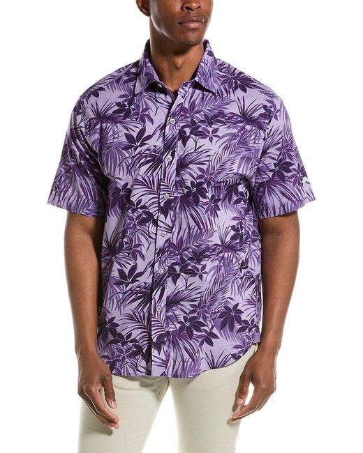 Tommy Bahama Purple Ventana Plaid Linen Woven Shirt for men