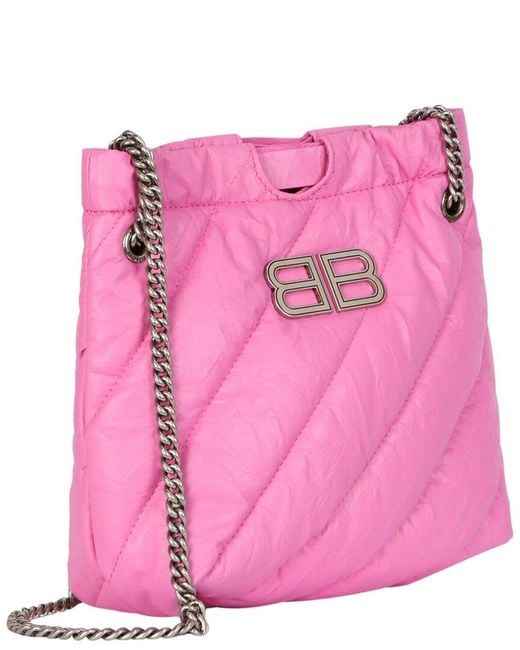 Balenciaga Pink Xs Quilted Crush Leather Tote