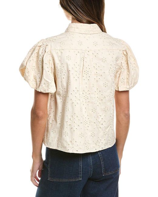 Cece Natural Bubble Sleeve Collared Top