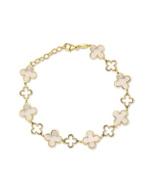 Italian Gold Metallic 14K Mother Of Pearl Station Chain Bracelet
