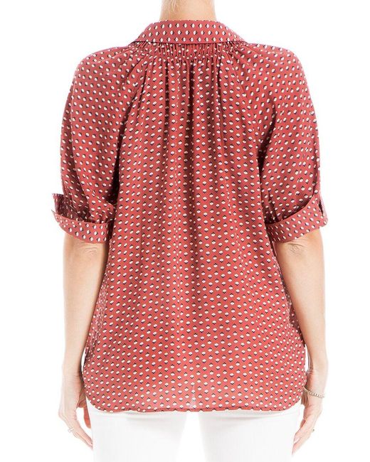 Max Studio Red Short Sleeve Crepe Blouse